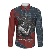Katherine Johnson Long Sleeve Button Shirt with Chalkboard Math Scene, Verify the Numbers Quote and Space Orbit - Wonder Print Shop