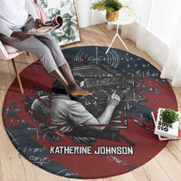 Katherine Johnson Round Carpet with Chalkboard Math Scene, Verify the Numbers Quote and Space Orbit - Wonder Print Shop
