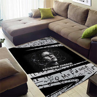 Katherine Johnson Area Rug with Orbital Space Portrait, Historic NASA Launch Dates and Physics - Wonder Print Shop