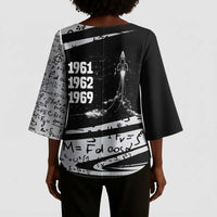 Katherine Johnson Kimono Sleeve Blouse with Orbital Space Portrait, Historic NASA Launch Dates and Physics - Wonder Print Shop
