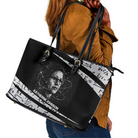 Katherine Johnson Leather Tote Bag with Orbital Space Portrait, Historic NASA Launch Dates and Physics - Wonder Print Shop