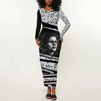 Katherine Johnson Long Sleeve Bodycon Dress with Orbital Space Portrait, Historic NASA Launch Dates and Physics - Wonder Print Shop