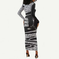 Katherine Johnson Long Sleeve Bodycon Dress with Orbital Space Portrait, Historic NASA Launch Dates and Physics - Wonder Print Shop
