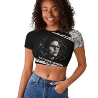 Katherine Johnson Raglan Cropped T shirt with Orbital Space Portrait, Historic NASA Launch Dates and Physics - Wonder Print Shop