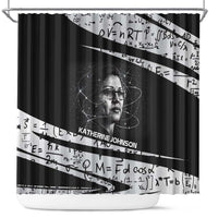 Katherine Johnson Shower Curtain with Orbital Space Portrait, Historic NASA Launch Dates and Physics - Wonder Print Shop