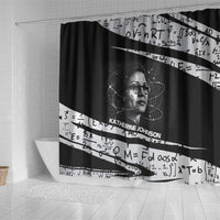 Katherine Johnson Shower Curtain with Orbital Space Portrait, Historic NASA Launch Dates and Physics - Wonder Print Shop