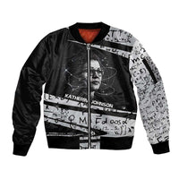 Katherine Johnson Sleeve Zip Bomber Jacket with Orbital Space Portrait, Historic NASA Launch Dates and Physics - Wonder Print Shop