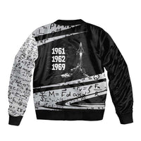 Katherine Johnson Sleeve Zip Bomber Jacket with Orbital Space Portrait, Historic NASA Launch Dates and Physics - Wonder Print Shop