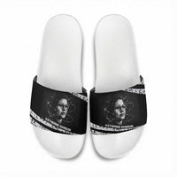 Katherine Johnson Slide Sandals with Orbital Space Portrait, Historic NASA Launch Dates and Physics - Wonder Print Shop