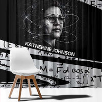 Katherine Johnson Window Curtain with Orbital Space Portrait, Historic NASA Launch Dates and Physics - Wonder Print Shop