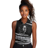 Katherine Johnson Women Sleeveless Polo Shirt with Orbital Space Portrait, Historic NASA Launch Dates and Physics - Wonder Print Shop