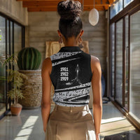 Katherine Johnson Women Sleeveless Polo Shirt with Orbital Space Portrait, Historic NASA Launch Dates and Physics - Wonder Print Shop