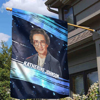 Katherine Johnson Garden Flag with Galaxy Background, Hidden No More Quote and Rocket Brain Equation - Wonder Print Shop