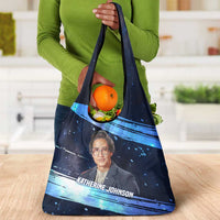 Katherine Johnson Grocery Bag with Galaxy Background, Hidden No More Quote and Rocket Brain Equation - Wonder Print Shop