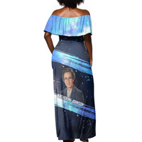 Katherine Johnson Off Shoulder Maxi Dress with Galaxy Background, Hidden No More Quote and Rocket Brain Equation - Wonder Print Shop