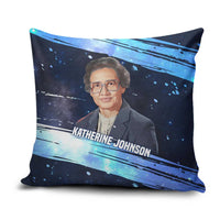 Katherine Johnson Pillow Cover with Galaxy Background, Hidden No More Quote and Rocket Brain Equation - Wonder Print Shop