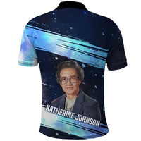 Katherine Johnson Polo Shirt with Galaxy Background, Hidden No More Quote and Rocket Brain Equation - Wonder Print Shop