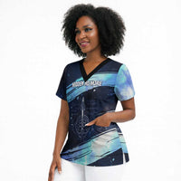 Katherine Johnson Scrub Top with Galaxy Background, Hidden No More Quote and Rocket Brain Equation - Wonder Print Shop