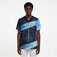 Katherine Johnson Scrub Top with Galaxy Background, Hidden No More Quote and Rocket Brain Equation - Wonder Print Shop
