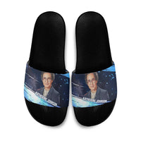 Katherine Johnson Slide Sandals with Galaxy Background, Hidden No More Quote and Rocket Brain Equation - Wonder Print Shop