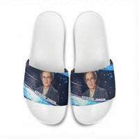 Katherine Johnson Slide Sandals with Galaxy Background, Hidden No More Quote and Rocket Brain Equation - Wonder Print Shop