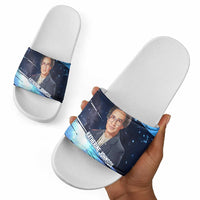 Katherine Johnson Slide Sandals with Galaxy Background, Hidden No More Quote and Rocket Brain Equation - Wonder Print Shop