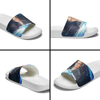 Katherine Johnson Slide Sandals with Galaxy Background, Hidden No More Quote and Rocket Brain Equation - Wonder Print Shop