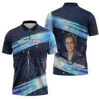 Katherine Johnson Zipper Polo Shirt with Galaxy Background, Hidden No More Quote and Rocket Brain Equation - Wonder Print Shop