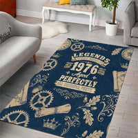 Legend 1976 Vintage Gears and Scrolls Design Area Rug with Crown Motif in Classic Blue and Beige Retro