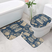 Legend 1976 Vintage Gears and Scrolls Design Bathroom Set with Crown Motif in Classic Blue and Beige Retro