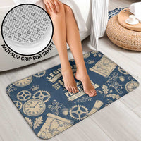 Legend 1976 Vintage Gears and Scrolls Design Bathroom Set with Crown Motif in Classic Blue and Beige Retro