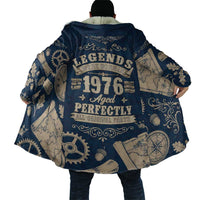 Legend 1976 Vintage Gears and Scrolls Design Cloak with Crown Motif in Classic Blue and Beige Retro