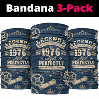 Legend 1976 Vintage Gears and Scrolls Design Neck Gaiter with Crown Motif in Classic Blue and Beige Retro