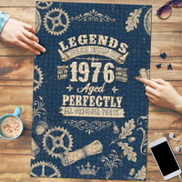 Legend 1976 Vintage Gears and Scrolls Design Puzzle with Crown Motif in Classic Blue and Beige Retro