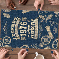 Legend 1976 Vintage Gears and Scrolls Design Puzzle with Crown Motif in Classic Blue and Beige Retro