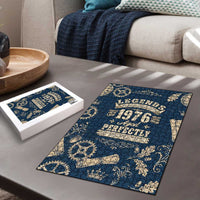 Legend 1976 Vintage Gears and Scrolls Design Puzzle with Crown Motif in Classic Blue and Beige Retro
