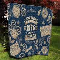 Legend 1976 Vintage Gears and Scrolls Design Quilt with Crown Motif in Classic Blue and Beige Retro
