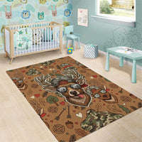 Valentine Buck Area Rug with Camo Cap and XOXO Pattern Retro Hunting