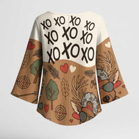 Valentine Buck Kimono Sleeve Blouse with Camo Cap and XOXO Pattern Retro Hunting