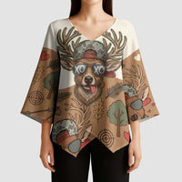 Valentine Buck Kimono Sleeve Blouse with Camo Cap and XOXO Pattern Retro Hunting