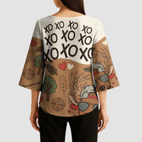 Valentine Buck Kimono Sleeve Blouse with Camo Cap and XOXO Pattern Retro Hunting