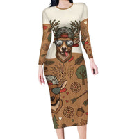 Valentine Buck Long Sleeve Bodycon Dress with Camo Cap and XOXO Pattern Retro Hunting