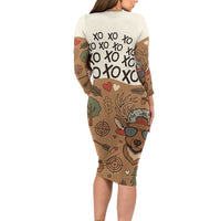 Valentine Buck Long Sleeve Bodycon Dress with Camo Cap and XOXO Pattern Retro Hunting