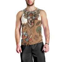 Valentine Buck Men Tank Top with Camo Cap and XOXO Pattern Retro Hunting