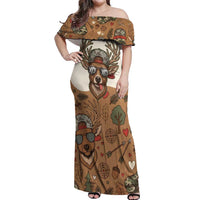 Valentine Buck Off Shoulder Maxi Dress with Camo Cap and XOXO Pattern Retro Hunting
