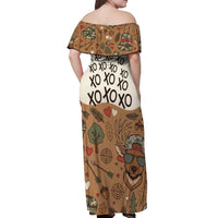 Valentine Buck Off Shoulder Maxi Dress with Camo Cap and XOXO Pattern Retro Hunting