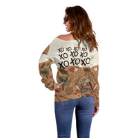 Valentine Buck Off Shoulder Sweater with Camo Cap and XOXO Pattern Retro Hunting