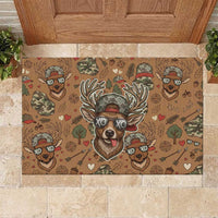 Valentine Buck Rubber Doormat with Camo Cap and XOXO Pattern Retro Hunting