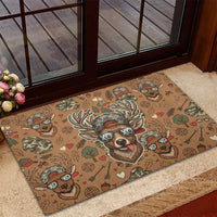 Valentine Buck Rubber Doormat with Camo Cap and XOXO Pattern Retro Hunting