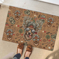 Valentine Buck Rubber Doormat with Camo Cap and XOXO Pattern Retro Hunting